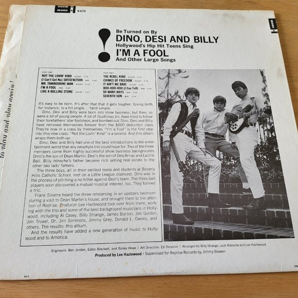 DINO, DESI & BILLY I'm A Fool LP Vinyl 1965 Reprise Records 6176 Pop Rock LP9 - Picture 2 of 9